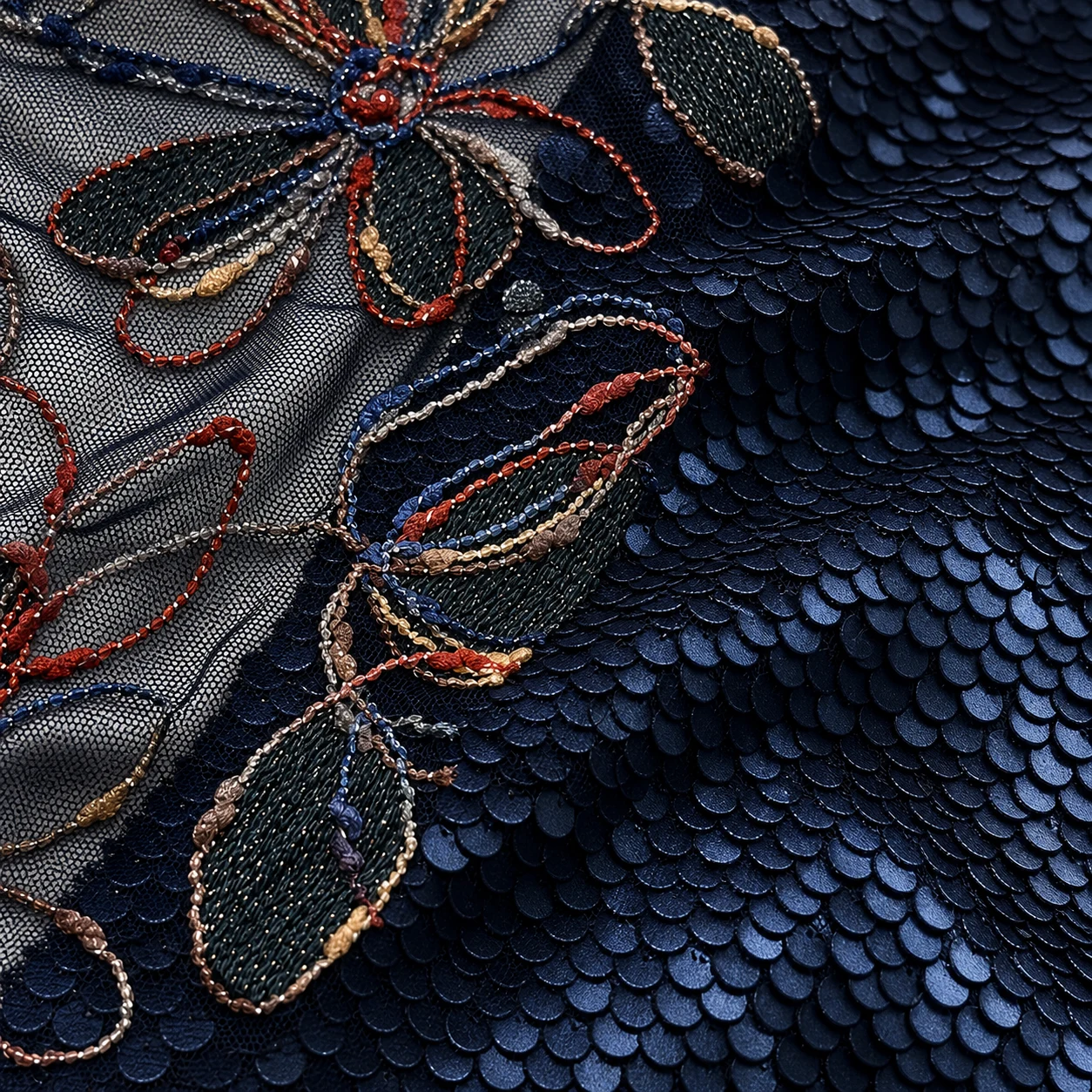 Ceremonial · Navy Sequin Embroidery 面料参考