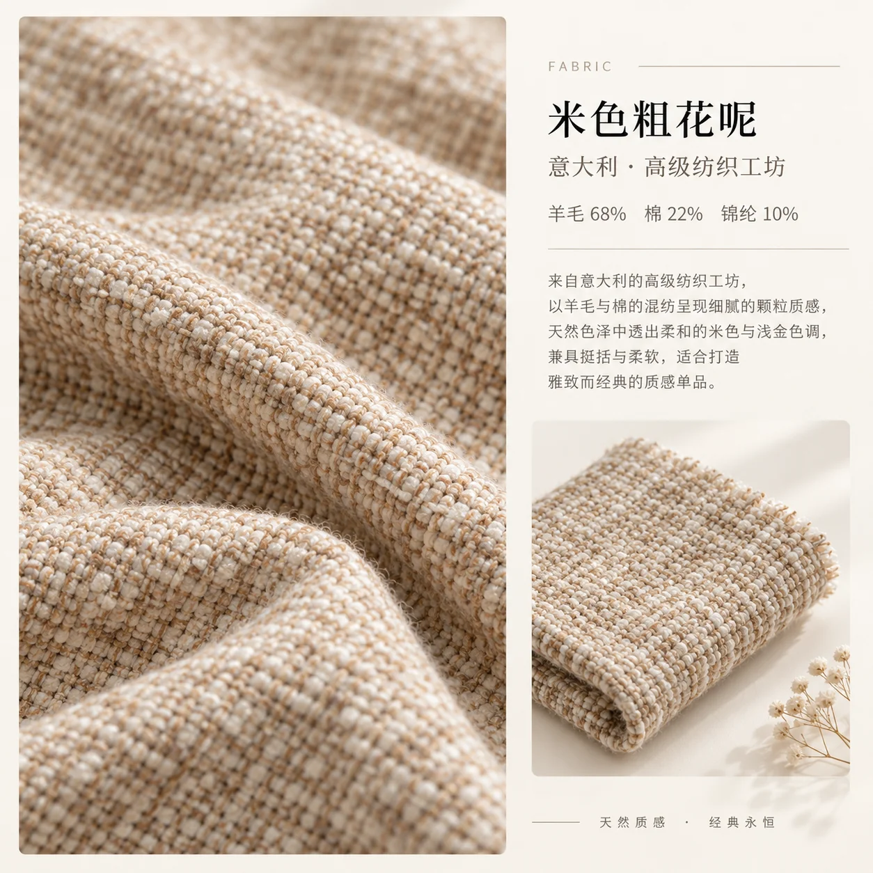 米色粗花呢真实面料参考